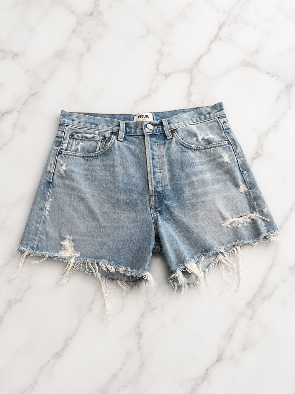 AGOLDE Parker Swap Meet Distressed Denim Shorts Size 27 Production Sample